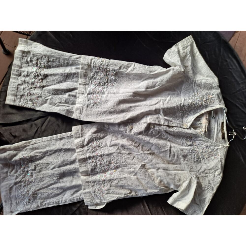 Women's short sleeve Jane Ashley fancy white blouse Set size M pre-owned